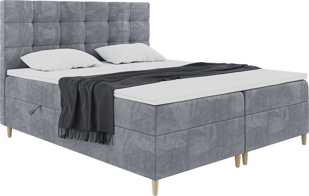 MEBLINI Boxspringbett mit Bettkasten - Gepolstert Doppelbett mit Matratze und Topper - Polsterbett mit Stauraum - Bett mit Kopfteil - Stauraumbett ...