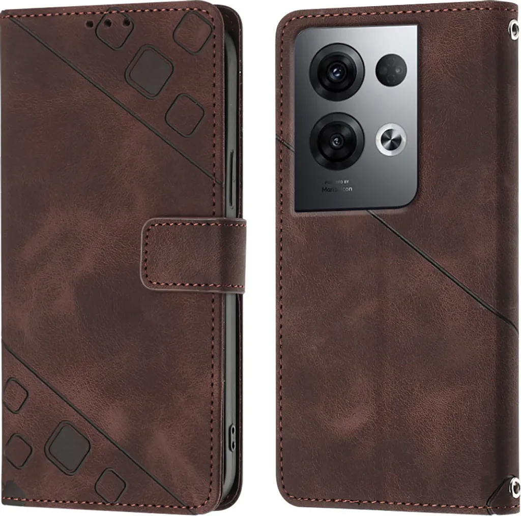 Custodia per OPPO Reno8 Pro 5G in rilievo Custodia a portafoglio in pelle flip con funzione stand Brown