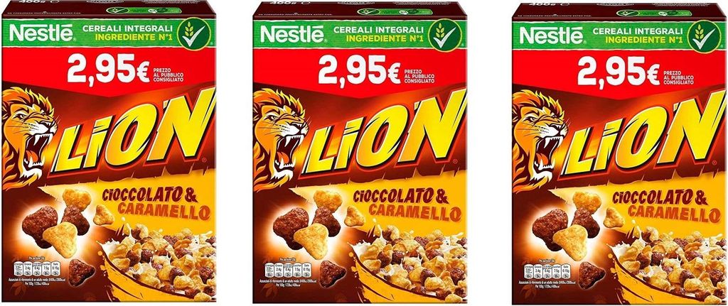 3x Nestlé Lion Cereali Integrali Cioccolato e Caramello Getreide Vollkorn Cereals mit Schokolade und Karamell 400g