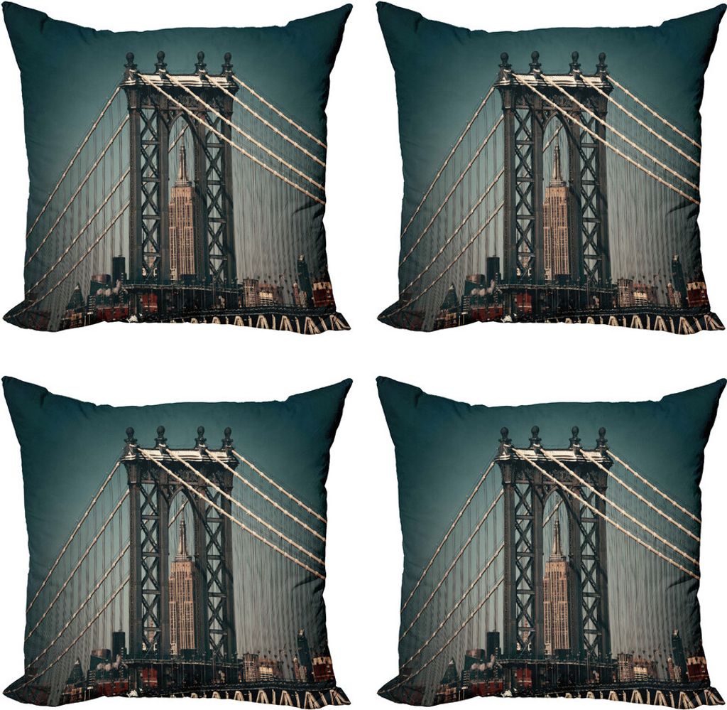 ABAKUHAUS Landschaft Kissenbezug Set (4 Stück), Gebäude Stadtbild, Moderner Doppelseitiger Digitaldruck, 45 cm x 45 cm, Teal