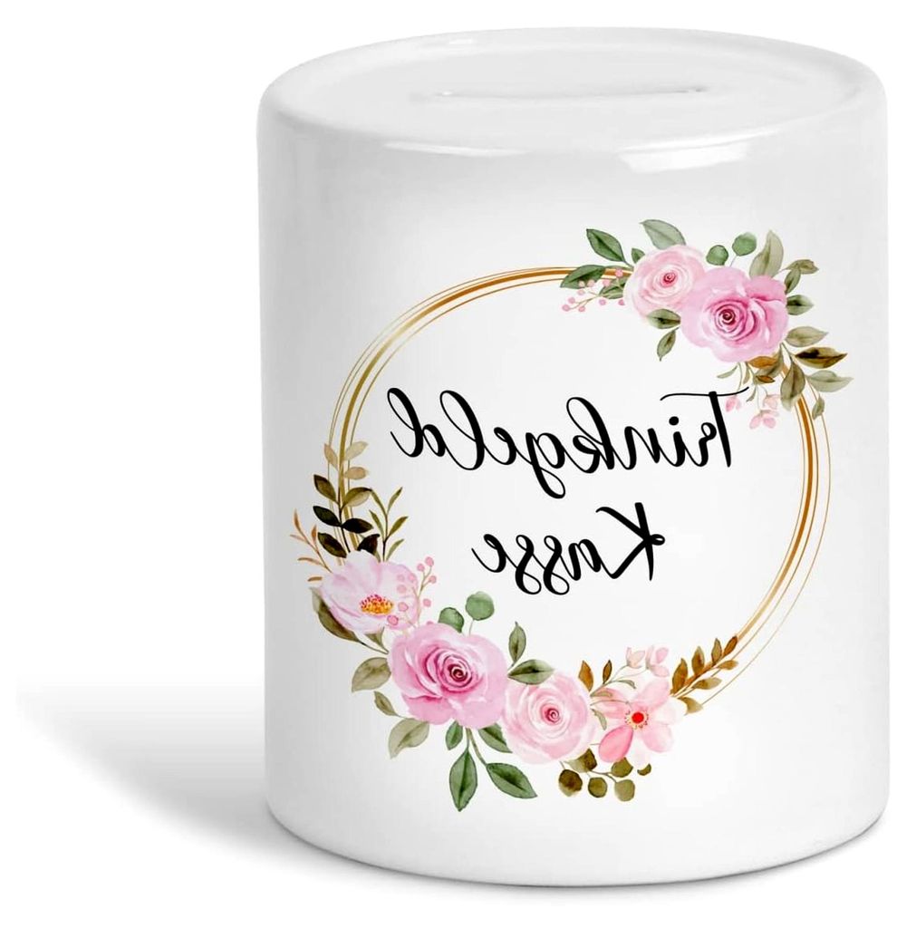 Bedruckte Spardose - Trinkgeldkasse mit Blumenkranzmotiv - Dekoration für Eisdiele, Café, Restaurant und Bar - Geschenk zur Einweihung für das P...
