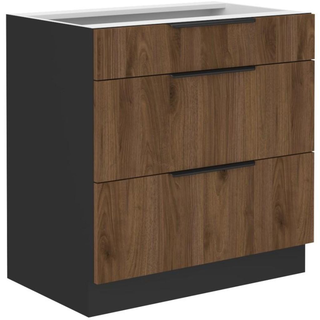 TOVA Unterschrank mit Schubladen - Breite 80 cm, Okapi-Nussbaum/Schwarz