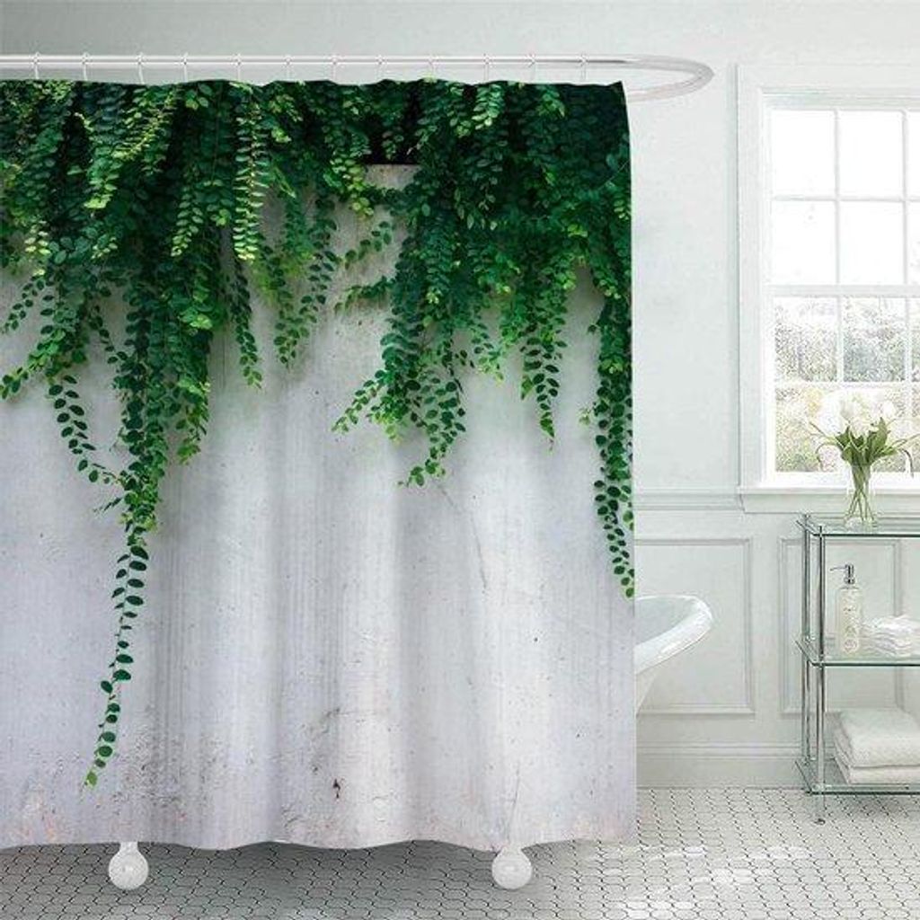 Schimmelbestendiges Badgordijn, 180 x 200 cm, Textil, Met Inslagringen, Groß, Grappig, Vintage, Schimmelwerend, Planten.