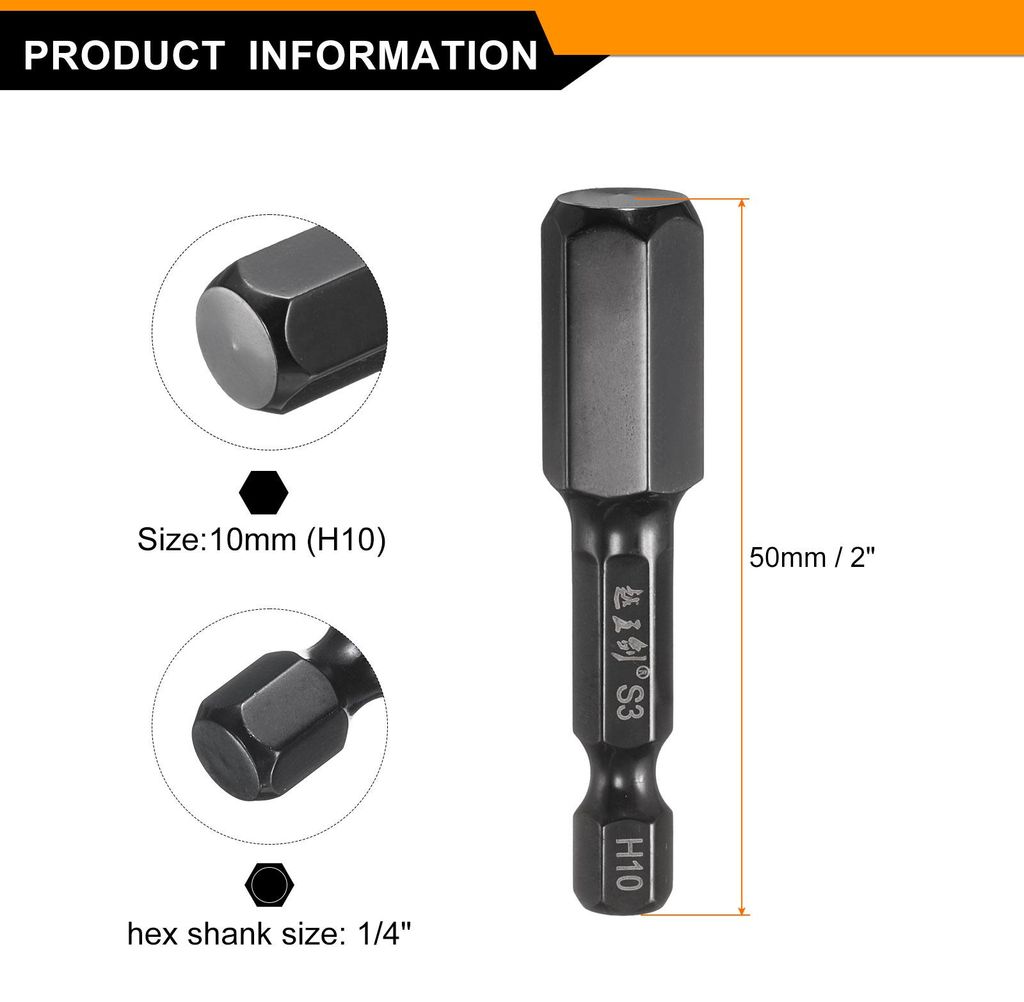 5 Stš¹ck Sechskant Bit Set 10mm(H10) Magnetisch Hex Screwdriver Bit 1/4" Sechskantschaft 2"(50mm) L?nge S3 Stahl Schraubendreher Bit Industriequa...