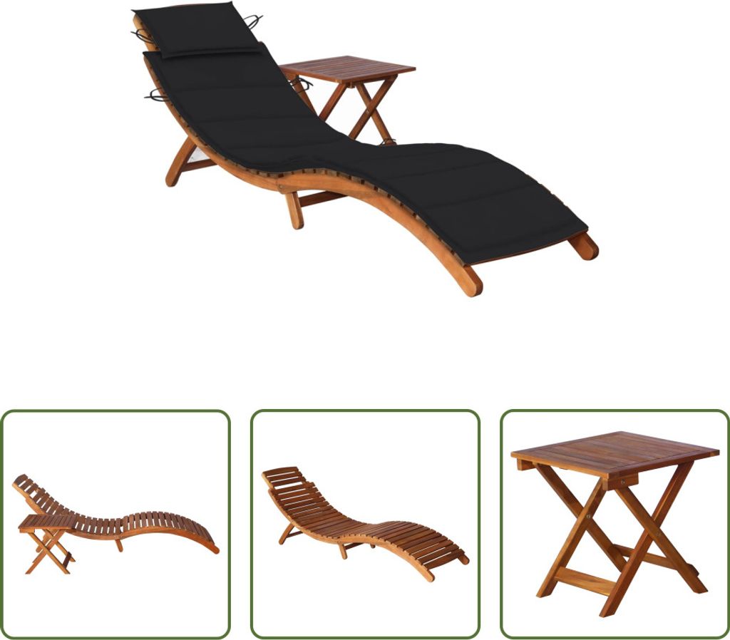 The Living Store Sonnenliege mit Tisch und Auflage Massivholz Akazie
