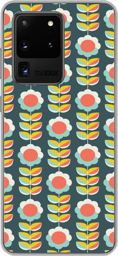MuchoWow Handyhülle Schutzhülle Hülle für Telefoonhoesje Samsung Galaxy S20 Ultra Retro - Blumen - Skandinavisch Silikon Softcase Handy Hüll...