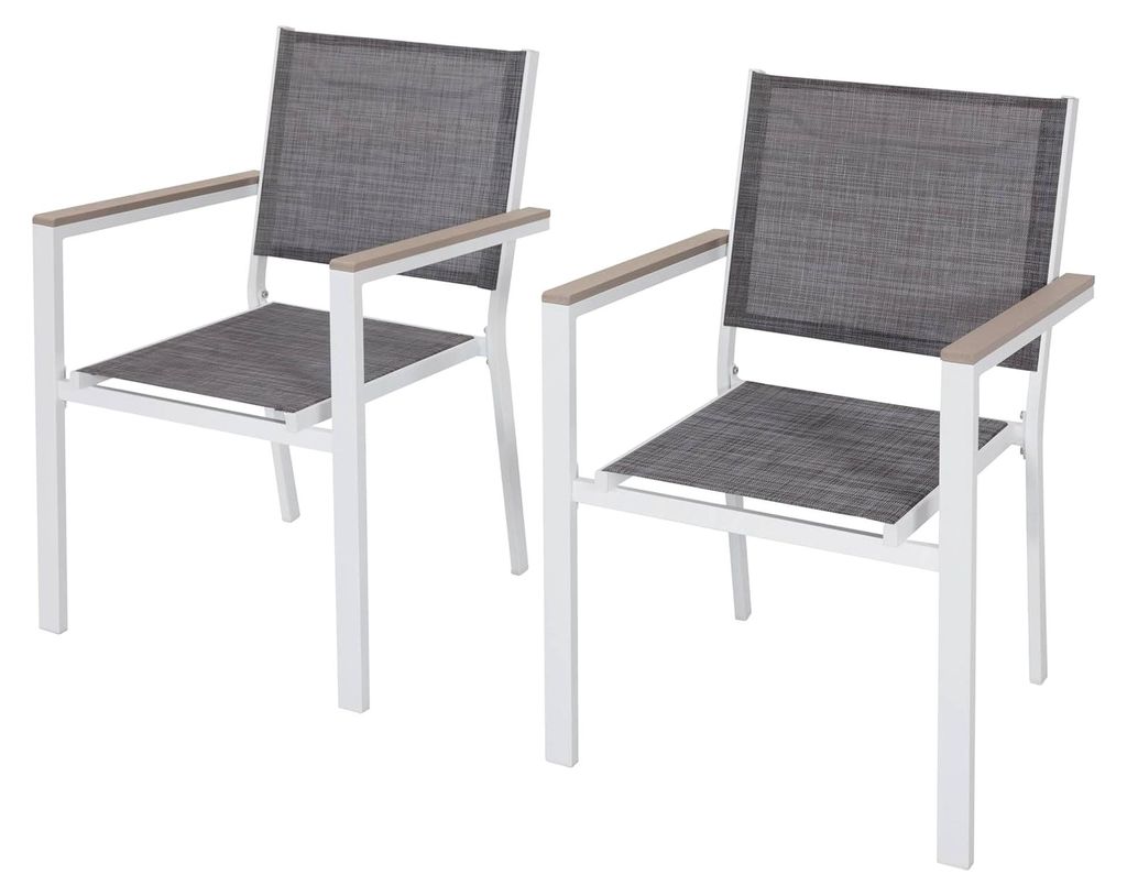 Gartenstühle 2er Set, Outdoor Stapelstühle mit Armlehnen aus Kunstholz, Wetterfeste Terrassenstühle aus Metallgestell & Textilene für Garten, T...