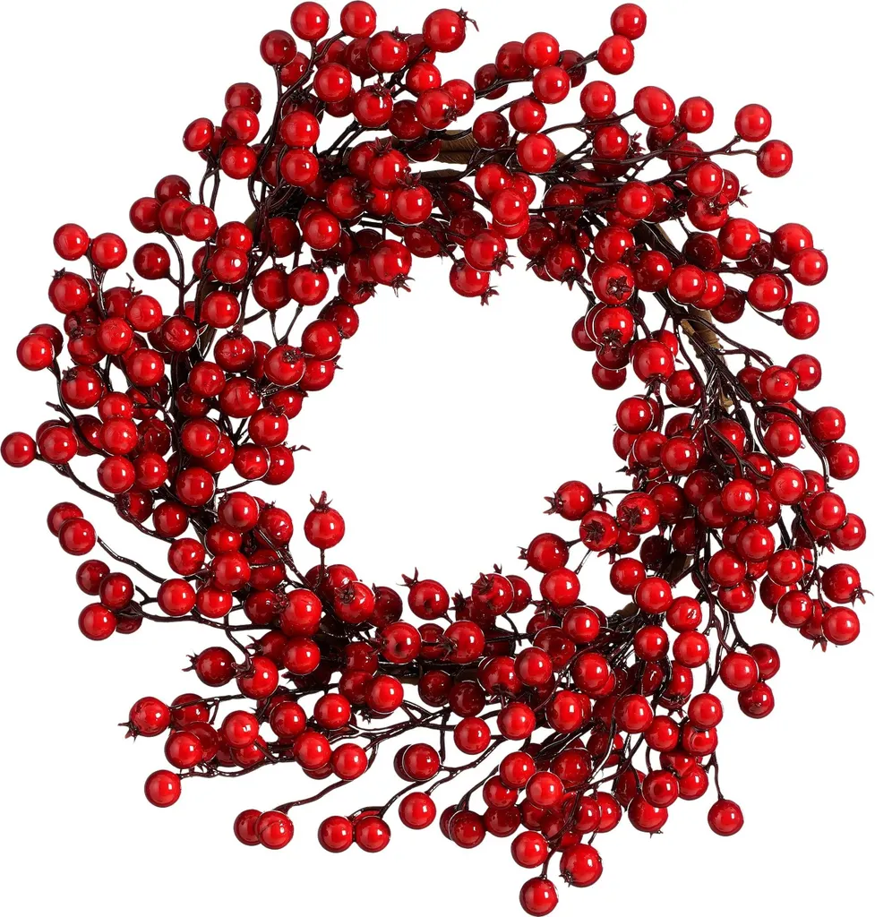 Couronne de Noël artificielle baies rouges 40cm - Sans entretien