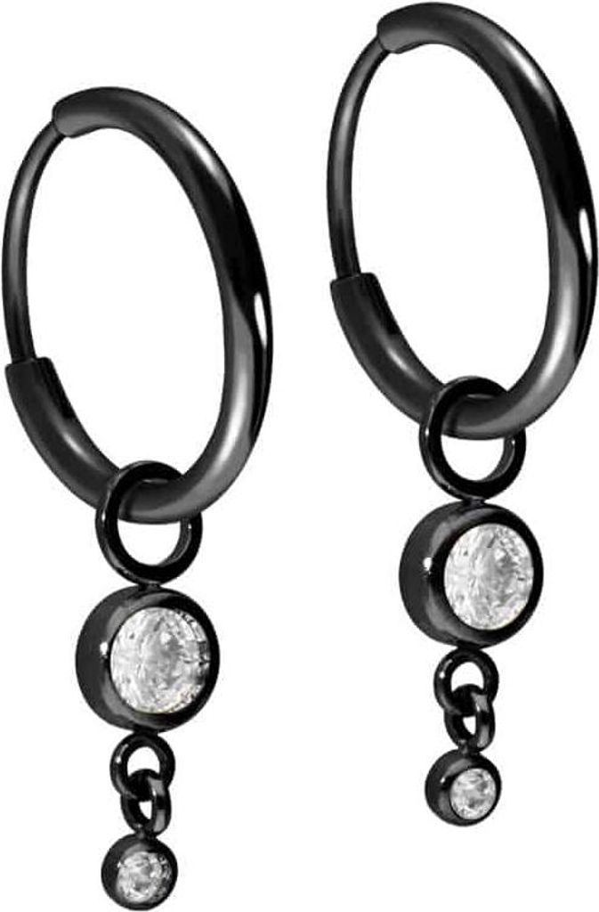 Titan Ohrclicker Creolen 2 RUNDE KRISTALLE Schwarz Innendurchmesser: 12mm + Designstärke: 1,6mm + Designgröße: 4 x 13mm
