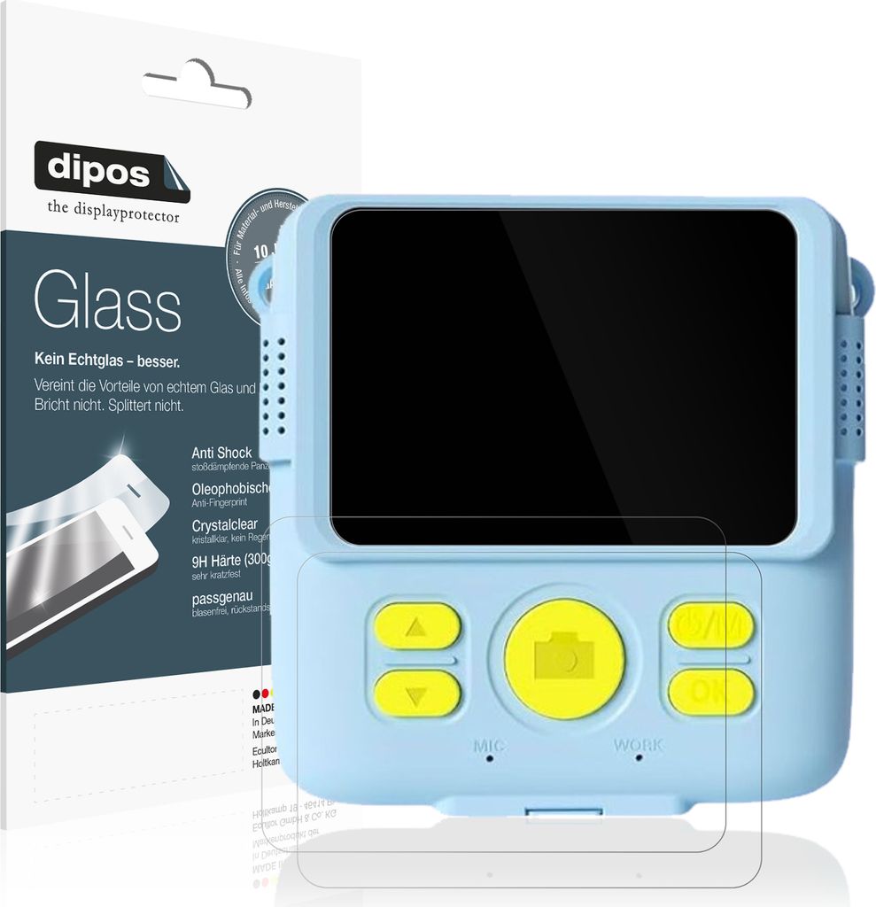 2x Schutzfolie für GKTZ P200-L Kinder Kamera - Anti-Shock 9H Folie dipos Glass Kunststoffglas
