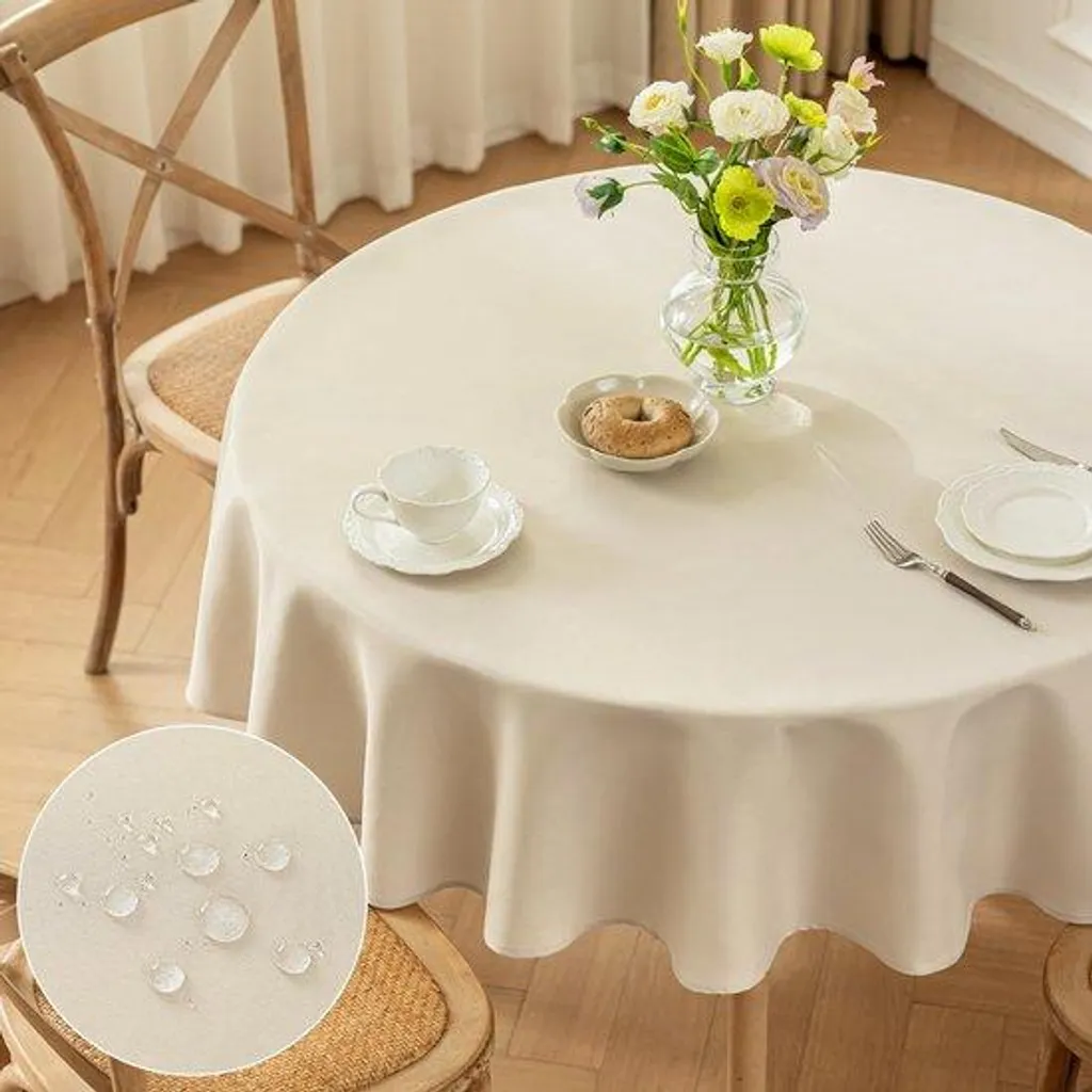 Nappe de fête ronde beige 120 cm en polyester pour décoration de table