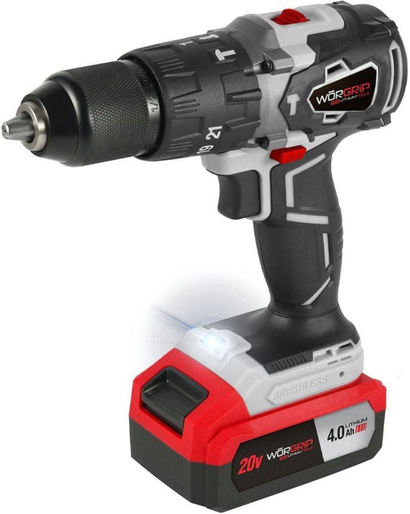 Worgrip Bürstenloser Bohrhammer 1 Akku 4.0ah 20v Silber One Size / EU Plug 220V Silber One Size