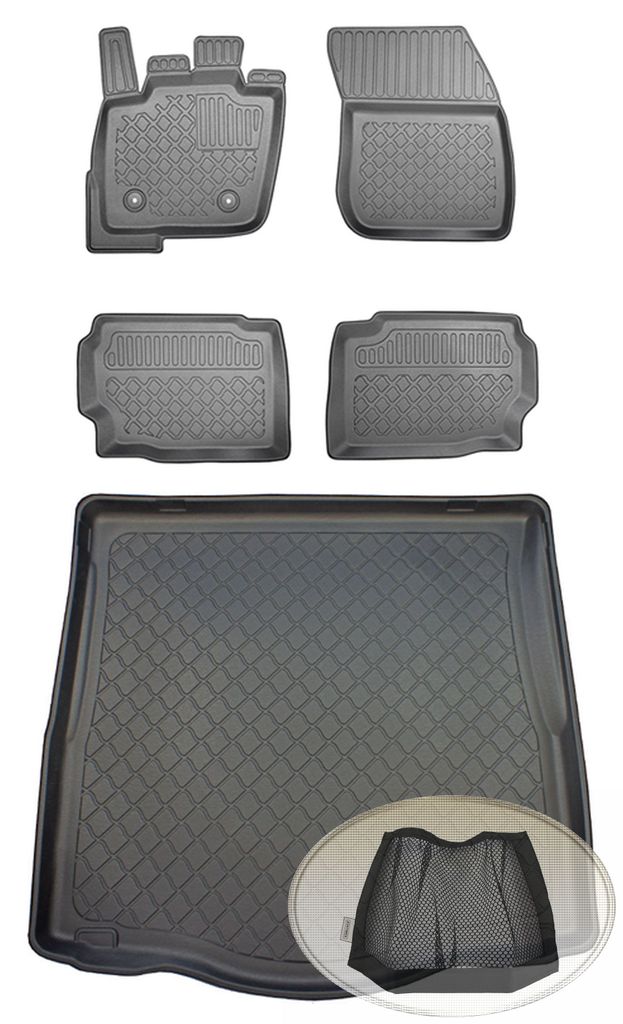 SET Kofferraumwanne Gummifußmatten für Ford Mondeo Hybrid 5 Liftback Fließheck Schrägheck Hatchback 5-türer 2014- vollwertiges Ersatzrad