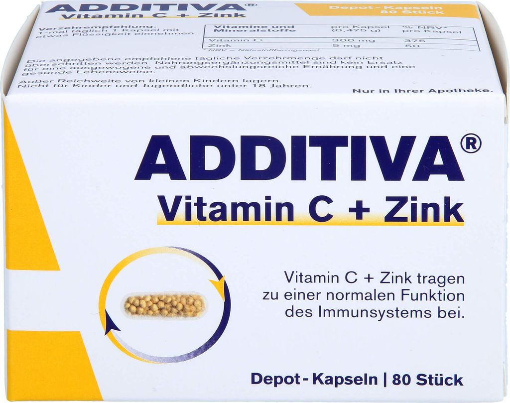 ADDITIVA Vitamin C + Zink Depotkapseln für eine normale Funktion des Immunsystems, 80 St. Kapseln