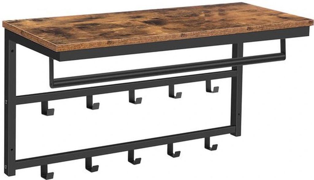 Unyqoos Wandgemonteerde Kapstok mit Ablage und 10 Haken für Flur, Wohnzimmer, Schlafzimmer, Badezimmer 80x30x42 cm