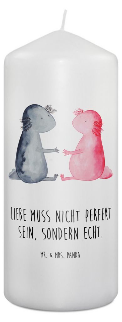 Mr. & Mrs. Panda Kerze Axolotl Liebe 19 x 8 cm - Weiß - Geschenk, Erinnerungskerze, Ehemann, Valentinstag, Bedruckte, Zylinderkerze, Blockkerze, M...