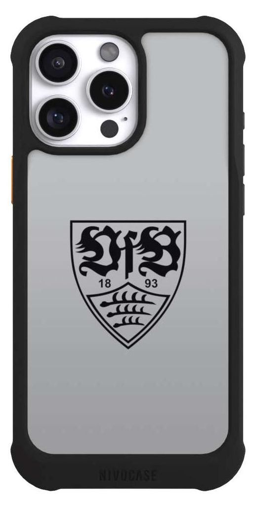 NIVOCASE Hülle für Apple iPhone 16 Pro Max Stoßfeste Handyhülle NIVOmax Case Schwarz Logo Offizielles Lizenzprodukt VfB Stuttgart