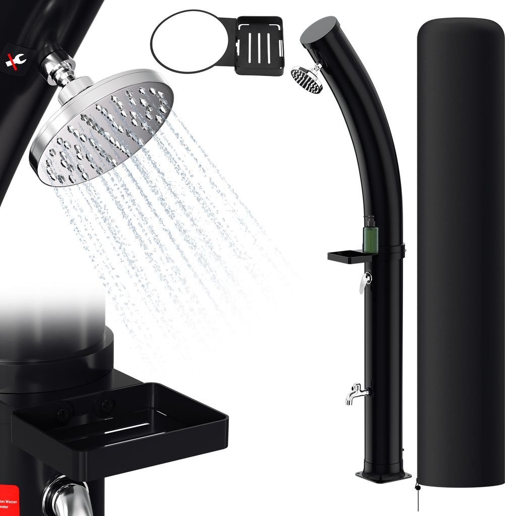 Clanmacy Solardusche Gartenduschen Pooldusche Außendusche Solar Dusche gebogen mit Schutzhülle 35L