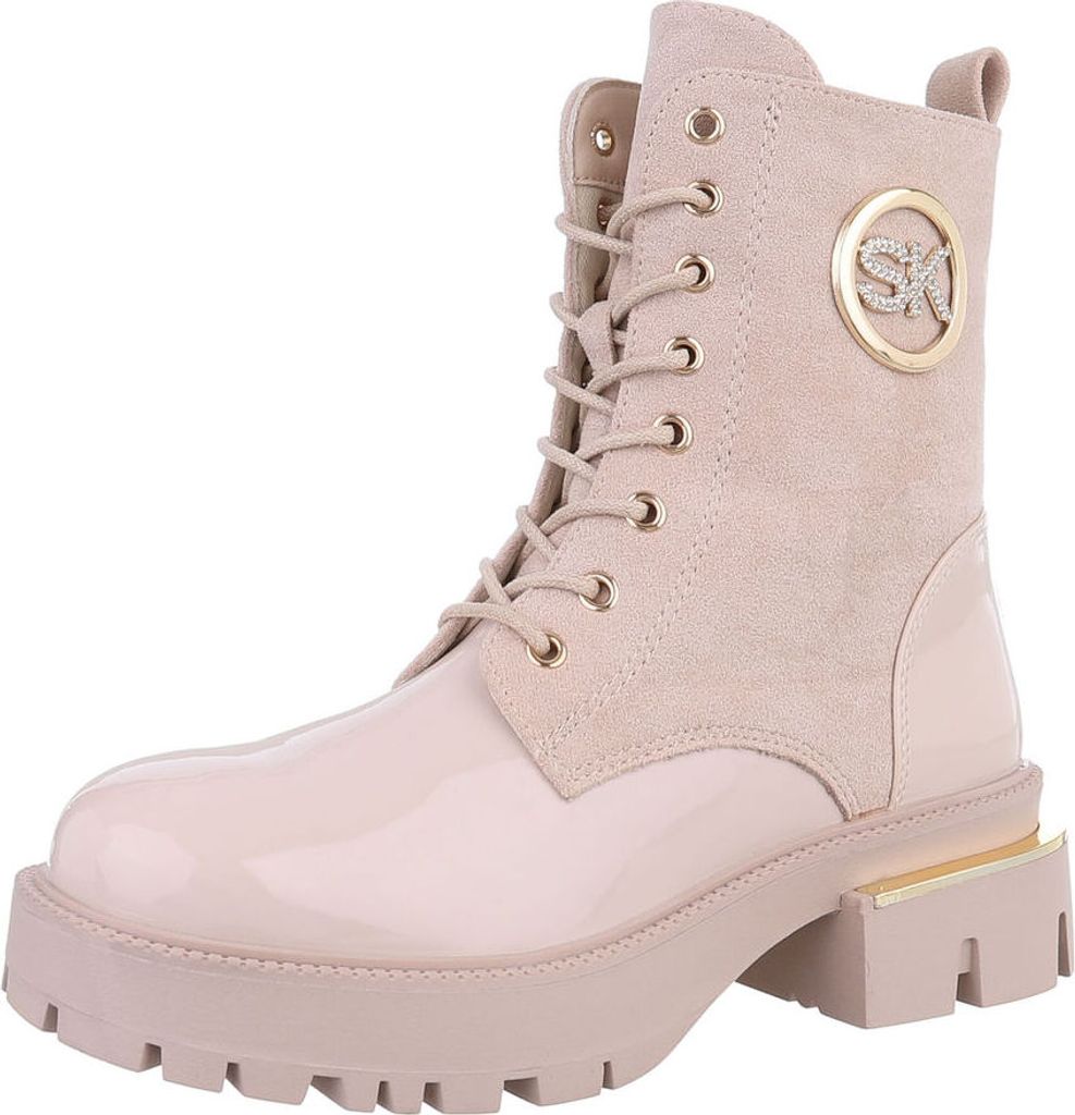 Ital-Design Damen Stiefeletten Plateaustiefeletten Wildlederoptik, Schnürstiefeletten 87214598 Beige Gr. 40