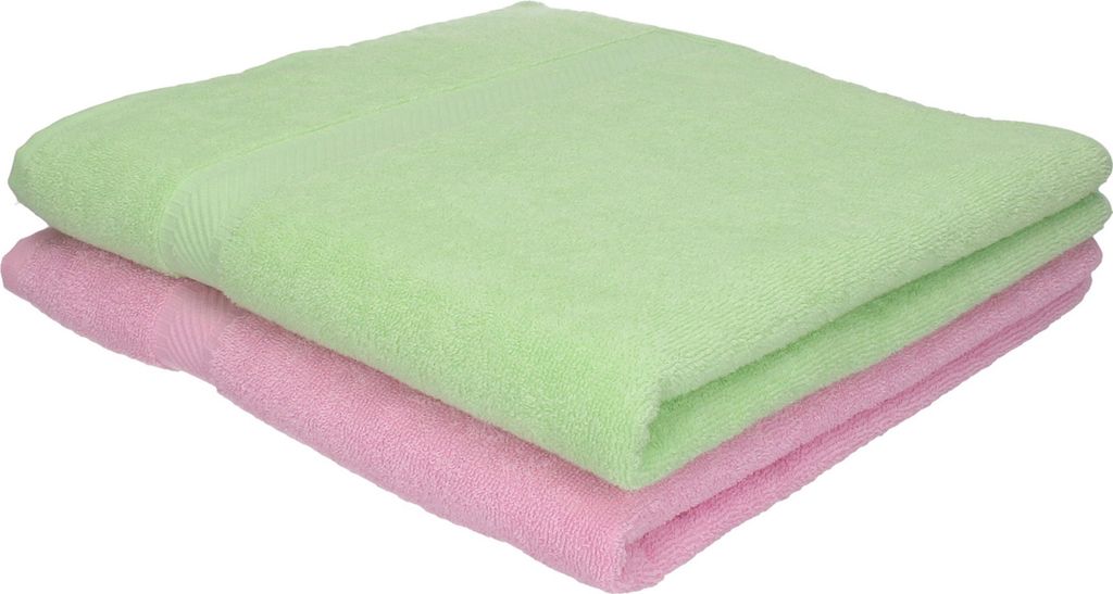 Betz 2 Stück Duschtücher 70x140 cm PALERMO 100% Baumwolle Farbe: grün und rose