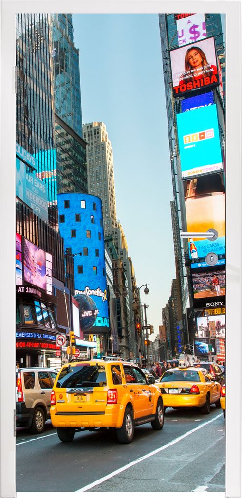 MuchoWow Türtapete Selbstklebende Türfolie New York - Taxi - Gelb 95x235 cm Türposter Türaufkleber Klebefolie Türklebefolie - XXL-Poster - T...