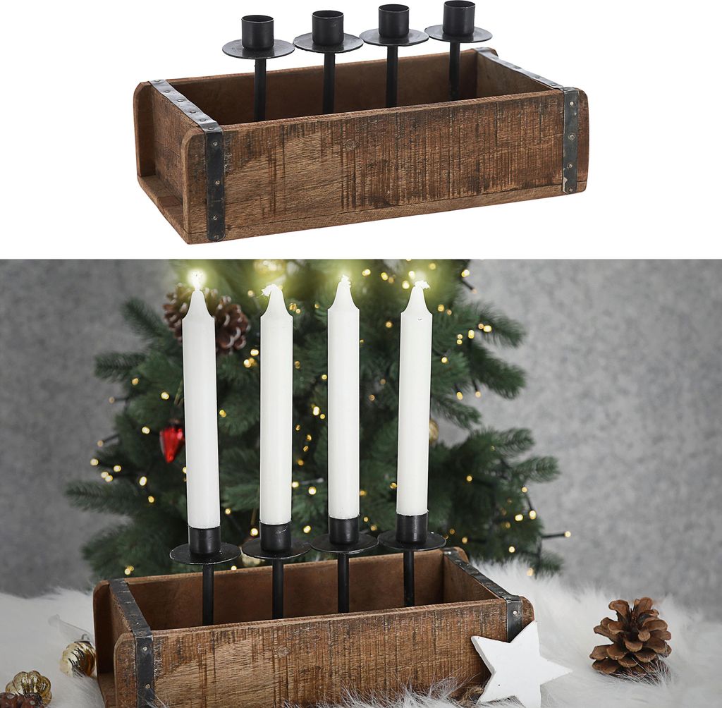 Holzkiste Ziegelform Kerzenständer Altholz 30x15cm Produktbild 