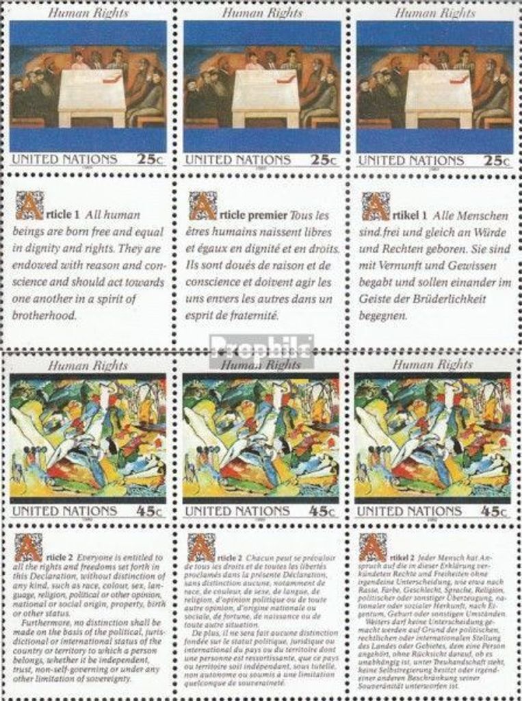 Briefmarken UNO - New York 1989 Mi 595-596 Sechserblöcke (kompl.Ausg.) postfrisch Menschenrechte