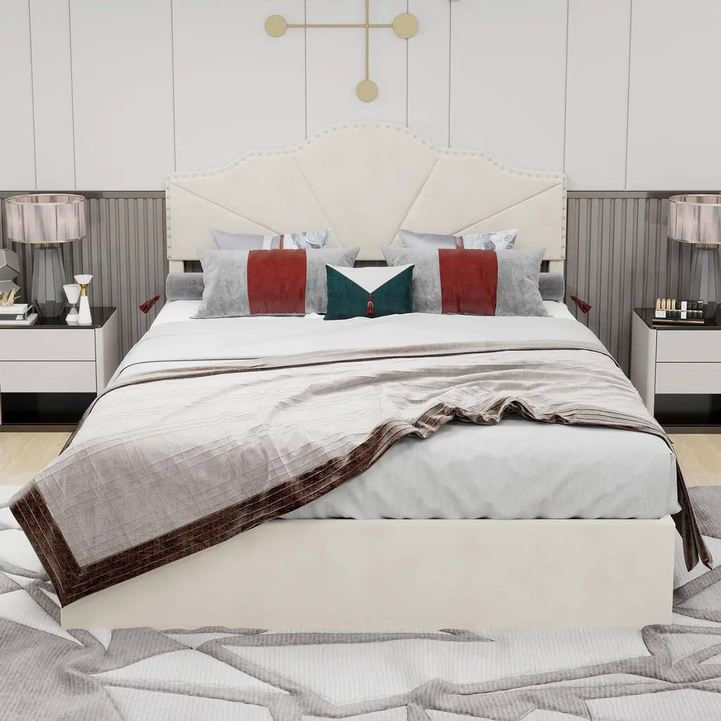 Cadre de lit double 140x200 cm beige Softbett robuste et moderne