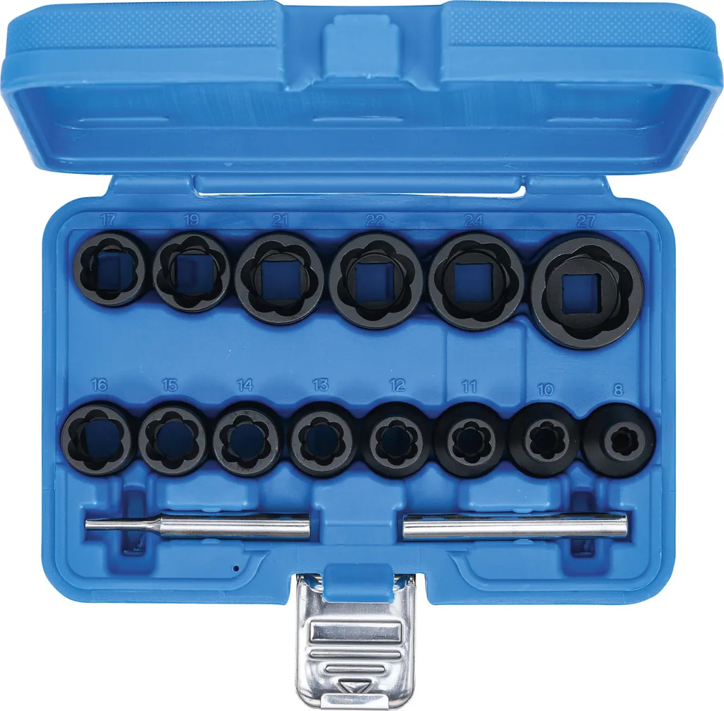 BGS Set di chiavi a bussola con profilo a spirale / estrattori di viti con attacco quadro 12,5 mm (1/2") SW 8 - 27 mm 16 pezzi - 5269