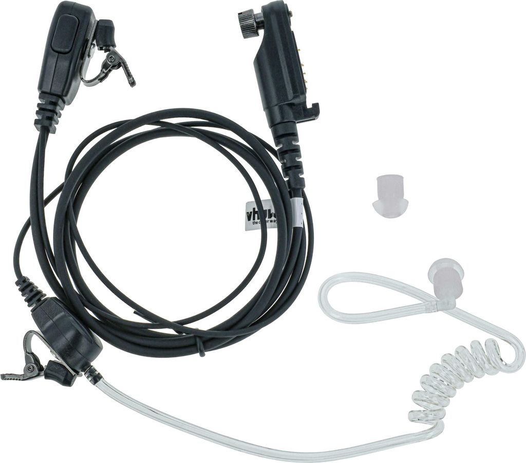 vhbw Headset kompatibel mit HYT PD682, PD682G, PD680, PD685, X1p, X1e Funkgerät mit PTT Mikrofon - transparent, schwarz, Akustikschlauch
