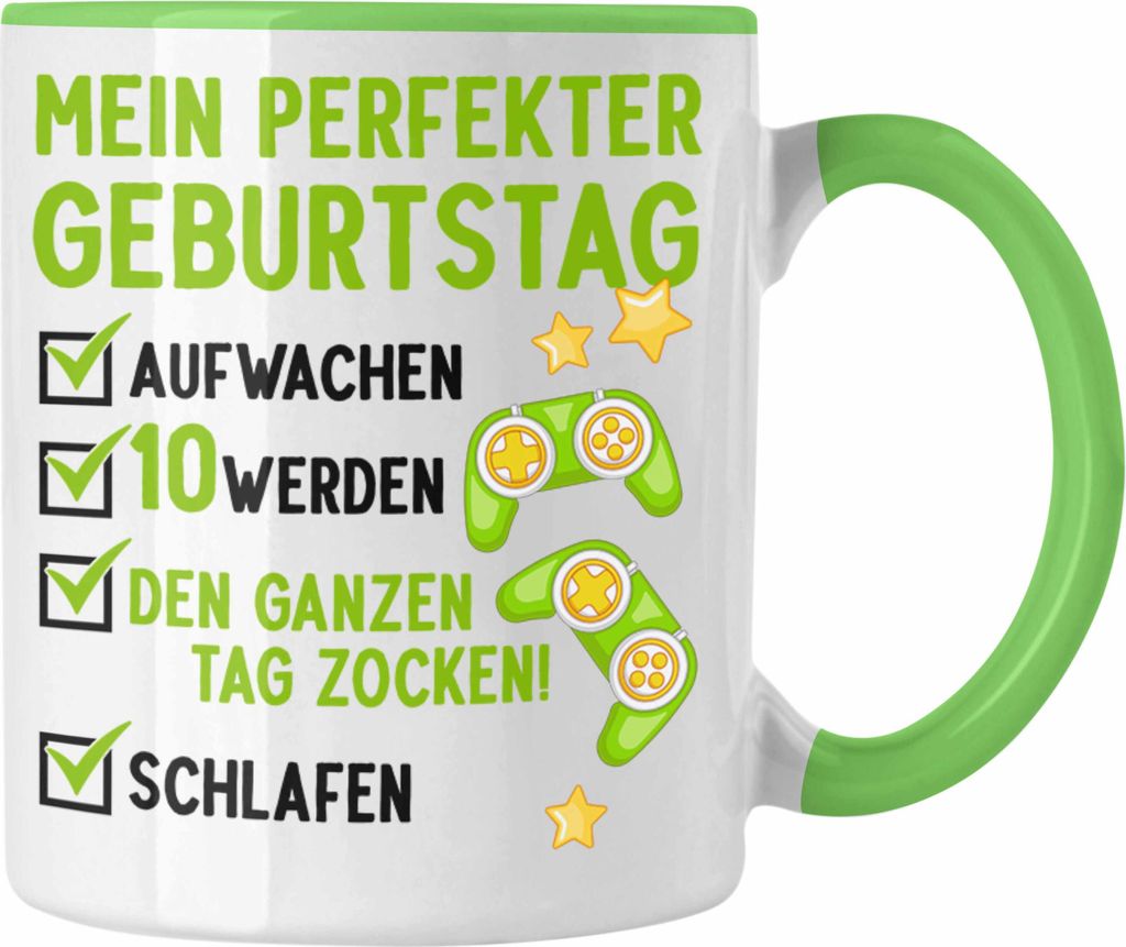 Trendation - 10 Geburtstag Junge Jungen Geschenke Tasse 10er Geburtstagsgeschenk Gamer 10 Jahre (Grün)