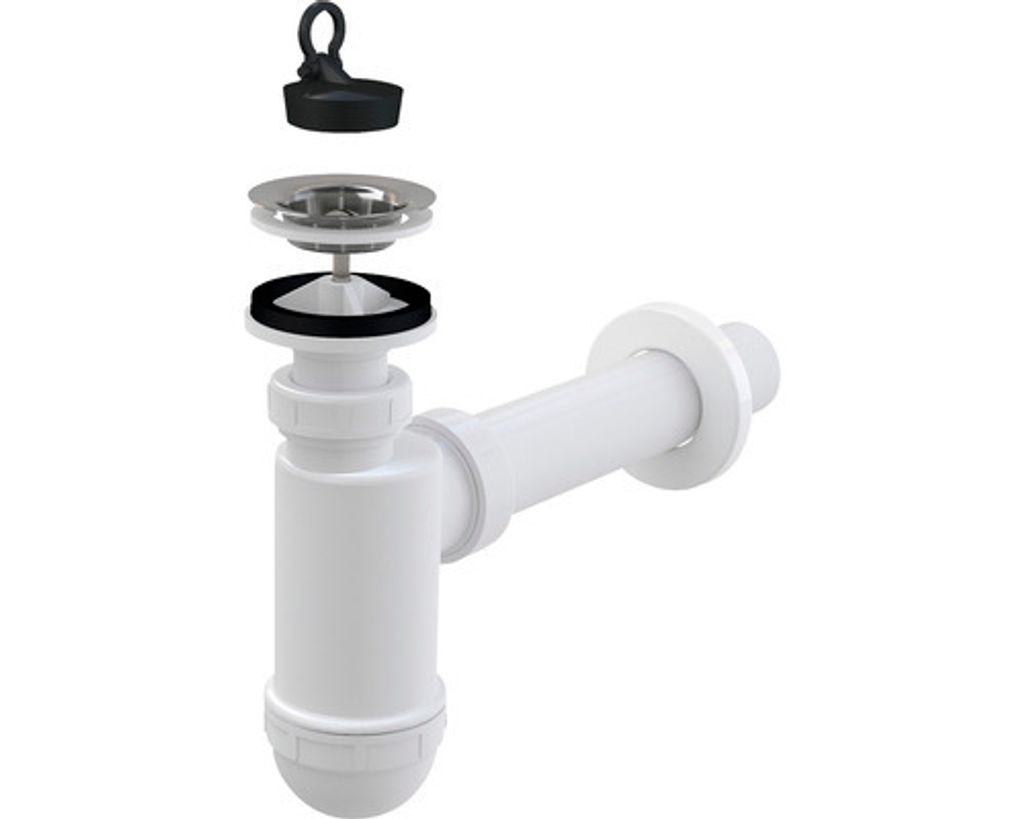 A disassembled sink drain assembly shown against a white background.