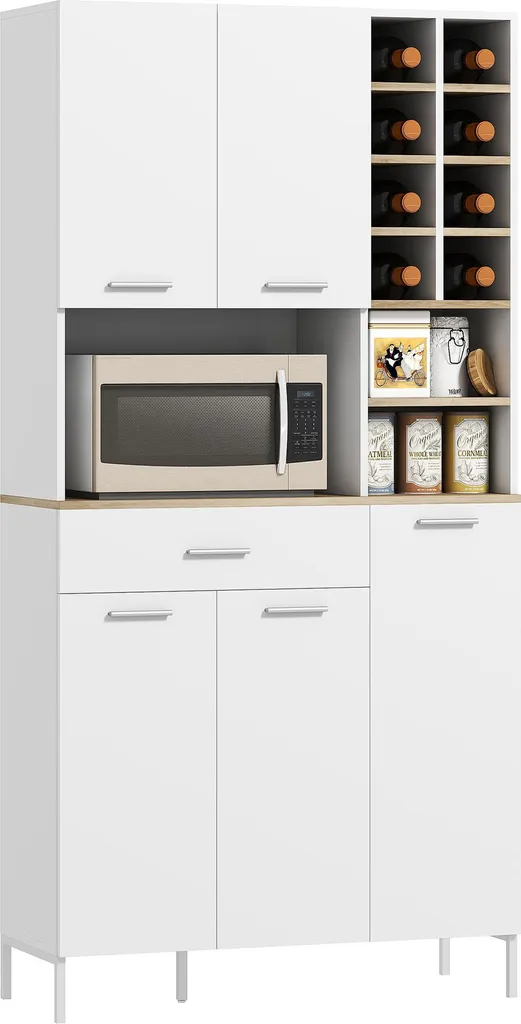 Meuble de rangement cuisine 183 cm blanc avec larges étagères en MDF