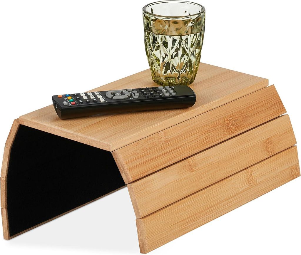 Armlehnenstütze, Bambus, Tablett für Sofa oder Sessel, B x T: 43,5 x 33 cm, Getränkehalter, Natur