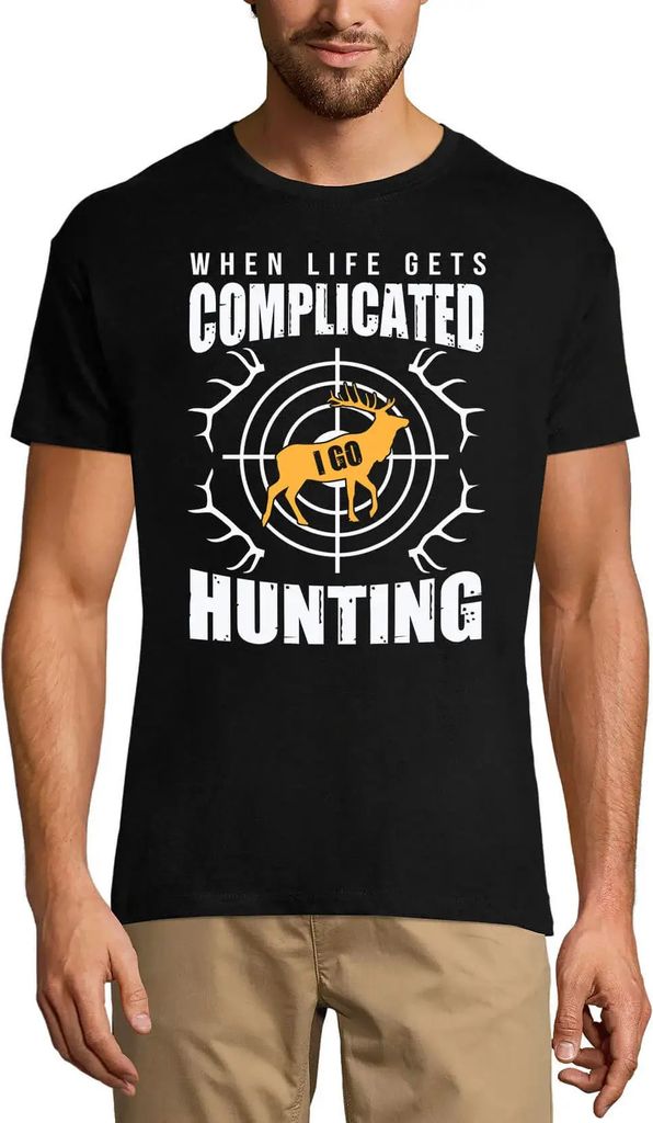 Herren Grafik T-Shirt Wenn das Leben kompliziert wird gehe ich jagen - auf Hirschjagd – When Life Gets Complicated I Go Hunting - Deer Hunting
