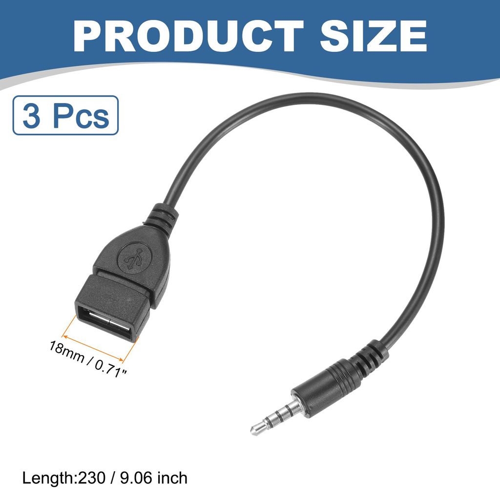 3 Stš¹ck Aux auf USB Kabel, 3,5 mm Audio Aux Jack Stecker zu USB Buchse Konverter Kabel fš¹r Auto AUX Anschluss, Schwarz