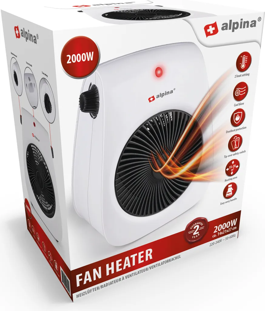 Chauffage soufflant 2000W Alpina avec thermostat pour salon 20m2