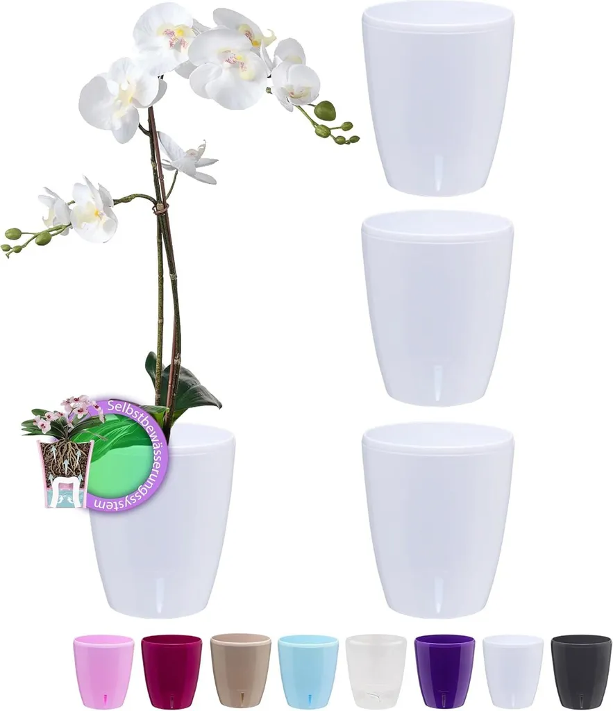 Pots orchidées 15 cm blanc avec réserve d'eau - idéal pour vacances