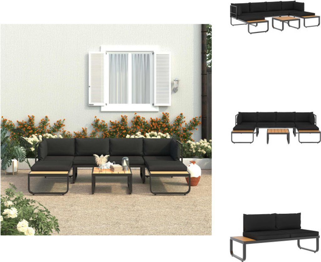 vidaXL 4-tlg. Garten-Ecksofa-Set mit Auflagen Aluminium und WPC - Gartensofas