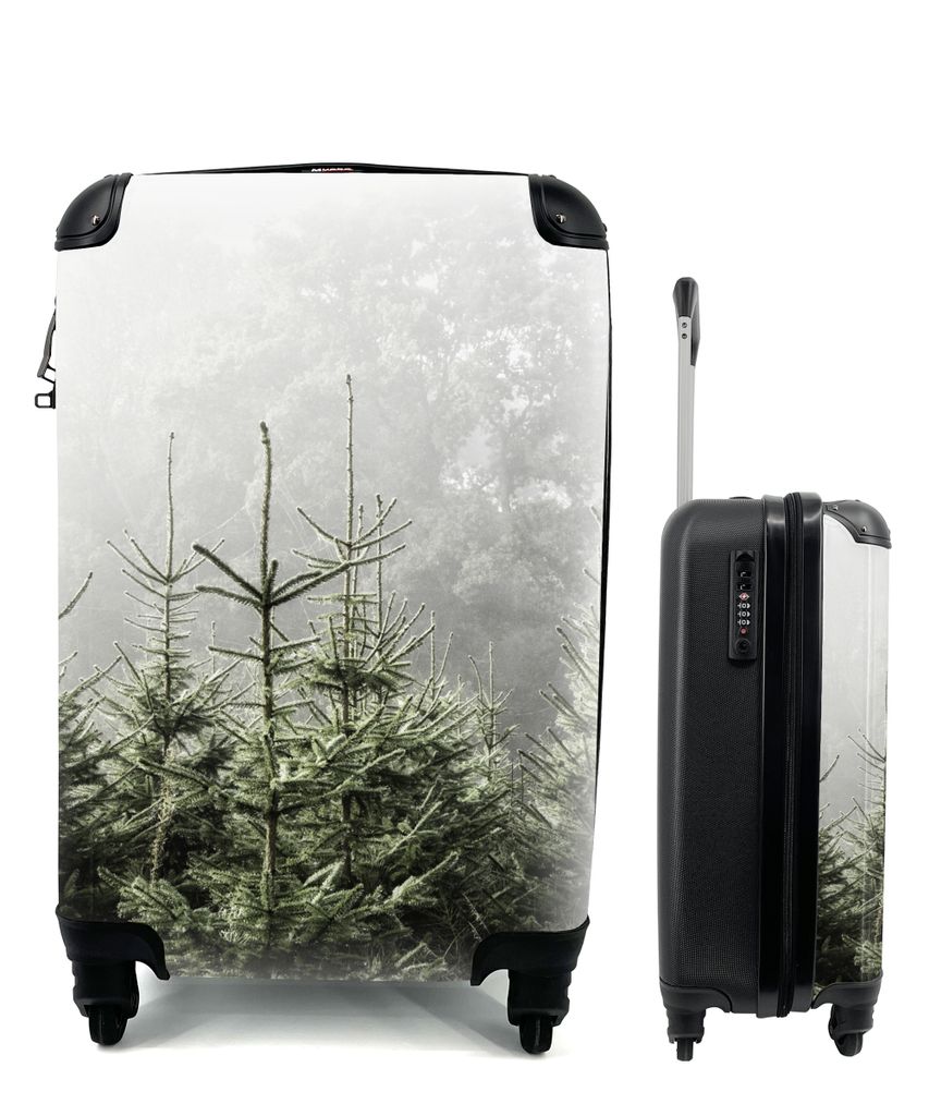 MuchoWow Koffer Handgepäck Trolley Rollkoffer Kleine Reisekoffer mit 4 Rollen - Nebel um einige Kiefern - Cabin Size < 55x40x23 cm & 55x40x20 cm...
