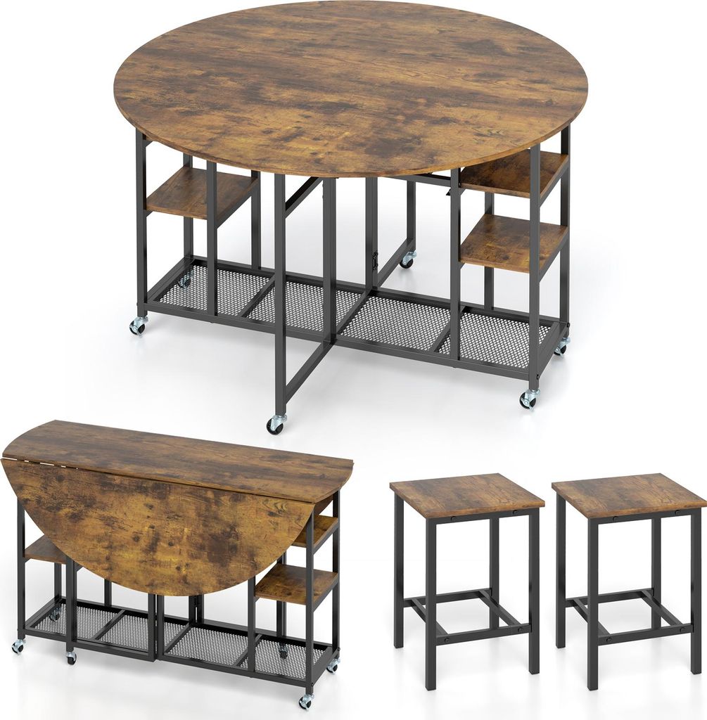 COSTWAY 3-delige eethoekset, inklapbare eettafel met 2 Productafbeelding 