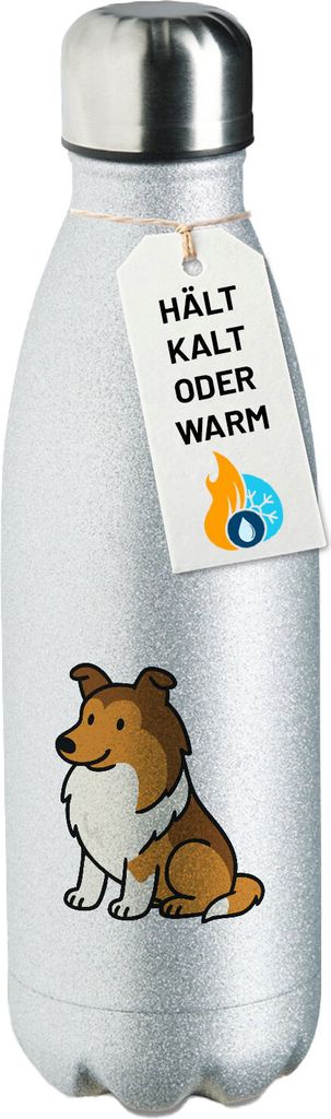 Huuraa Trinkflasche Collie Comic Colli 500ml Silver Edelstahl Wasserflasche Trinkflasche Geschenkidee