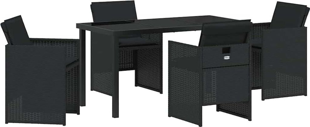 vidaXL Garten Essgruppe mit Kissen 5 pcs Schwarz Poly-Rattan