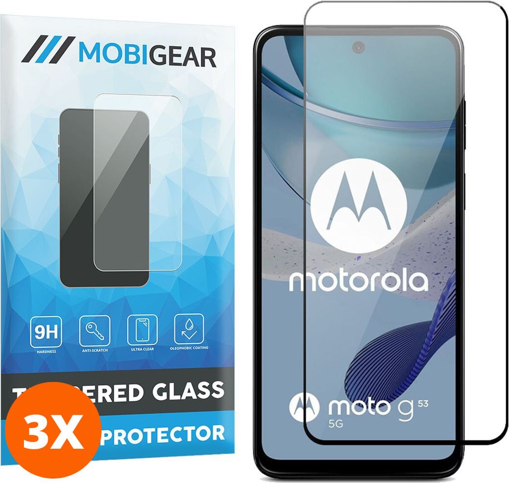 Mobigear Premium 9.98 Motorola Moto G53 5G Panzerglas Gehärtetes Glas Displayschutz - Hüllenfreundlich - Schwarz (3er Pack)