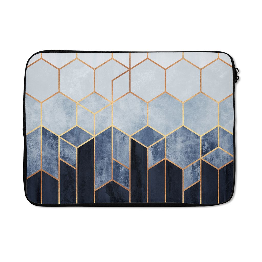 MuchoWow Laptop Hülle 13 Zoll Sechseck - Gold - Schablonen Laptoptasche - Laptophülle - Sleeve - Rundumschutz