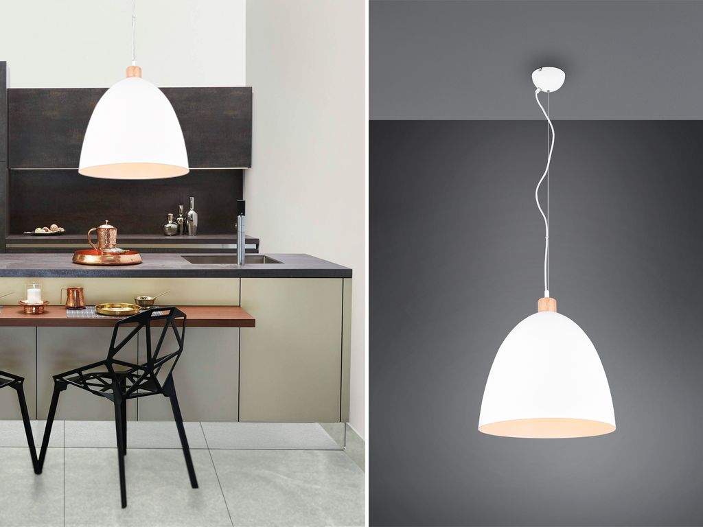 LED Pendelleuchte Ø40cm Schirm Metall & Holz Weiß für über Esszimmertisch