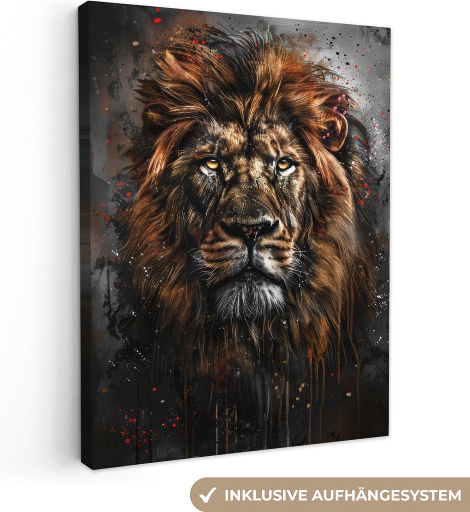 MuchoWow - Leinwandbilder - Löwe - Tiere - Porträt - Schwarz - Luxus, Wandbild, Wanddeko Bilder Wohnzimmer, 30x40 cm