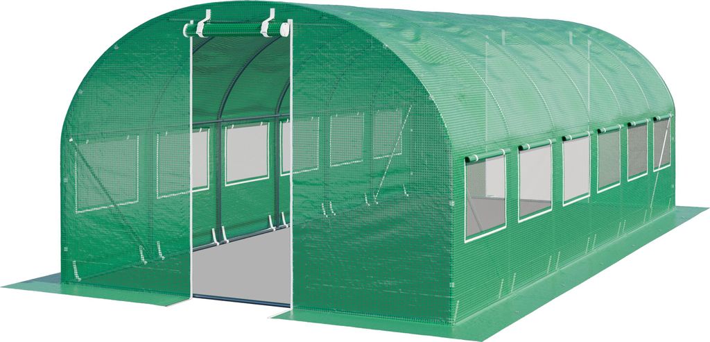 TOOLPORT Foliengewächshaus Gewächshaus 4x6m stabil & langlebig mit Fenster - reißfeste PE Plane 180g/m² grün transparent