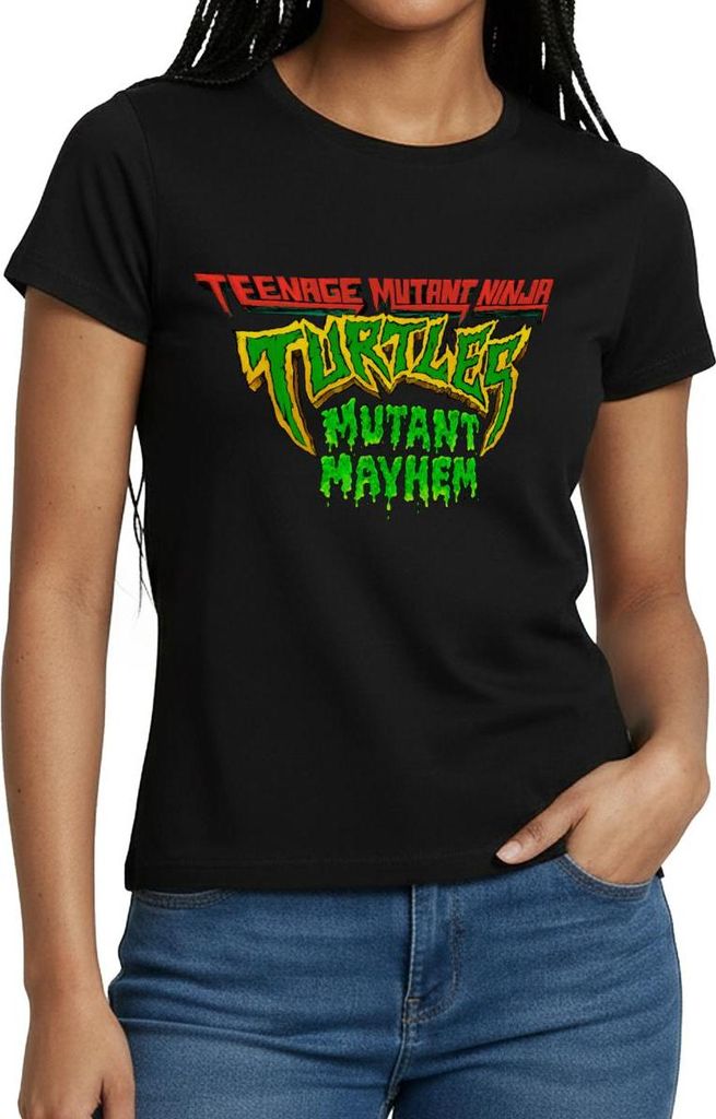 Spreadshirt TMNT Mutant Mayhem Logo Frauen T-Shirt, XXL, Schwarz