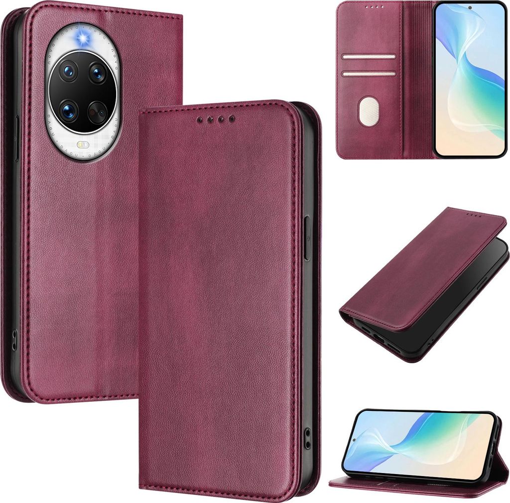 Handyhülle für Huawei Nova 14 Ultra, Vintage Leder RFID Schutz Kartenfach Standfunktion Magnetische Klapphülle Rot